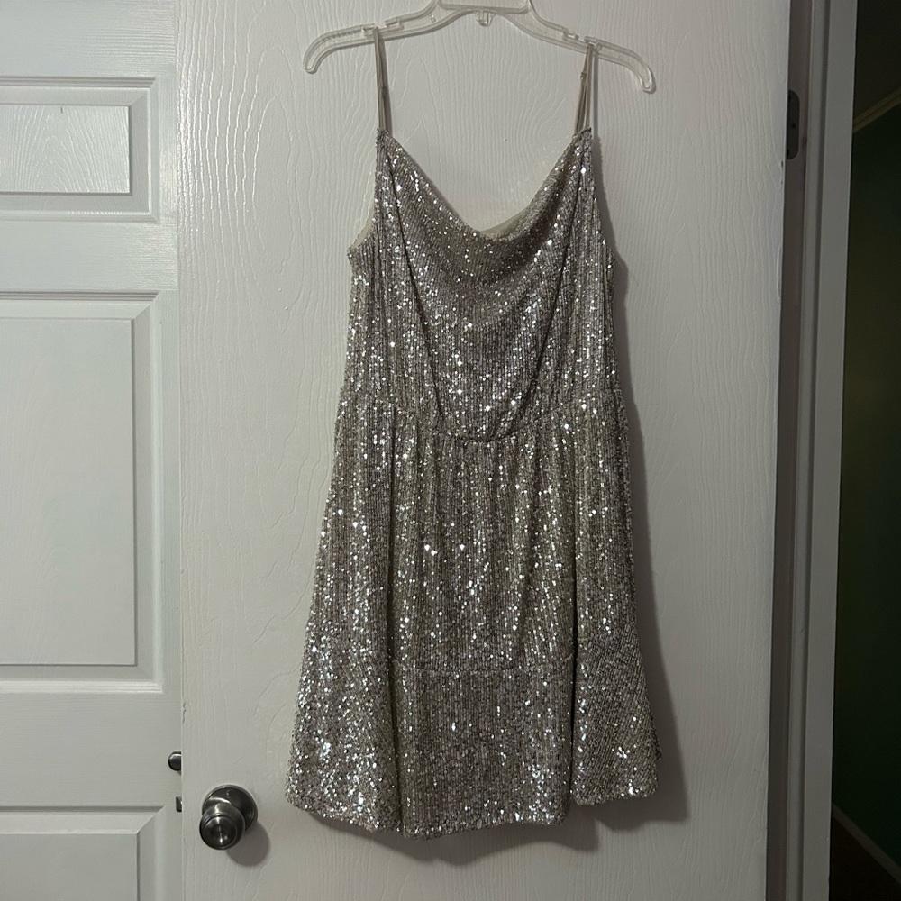 Juniors SO sequin cowl neck spaghetti strap party dress